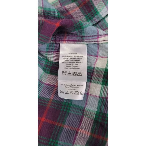 Eddie Bauer Button Down Flannel Women's S Petie Plaid Purple & Green 100% Cotton - Picture 12 of 15